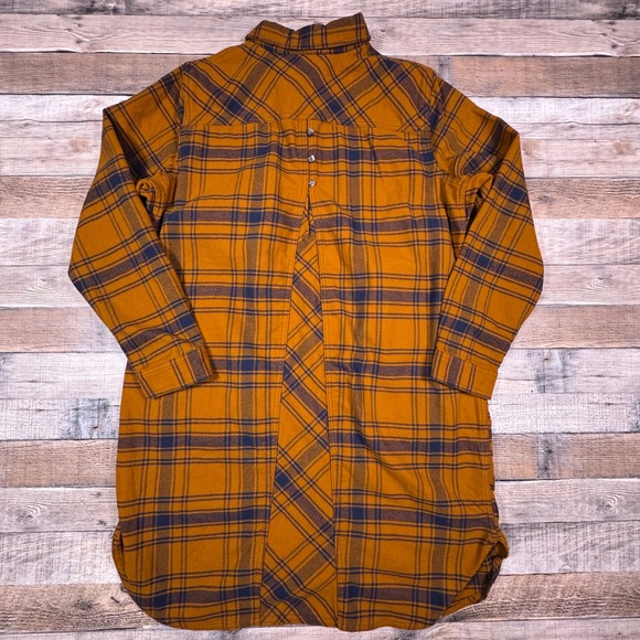 Duluth Trading Co Women Shirt Dress Large Yellow Plaid Flannel Button Back - Picture 2 of 6